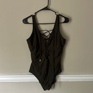 One piece, dark olive green bathing suit (large)